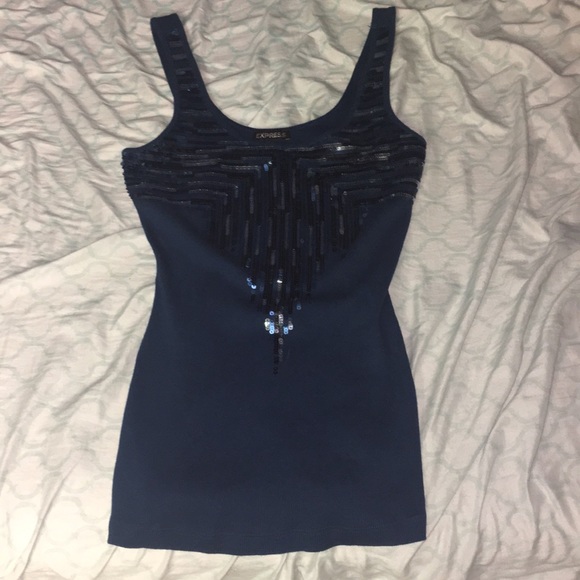 Express Tops - Aqua blue sequins express tank top